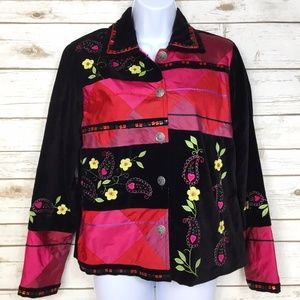 Black Velvet & Silk Panels Embellished Jacket